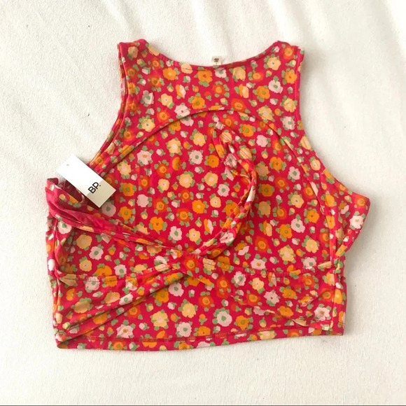 Y2K Retro BP Floral Crop Top Red Orange Pink Cut out back Sleeveless Boho - Picture 6 of 6